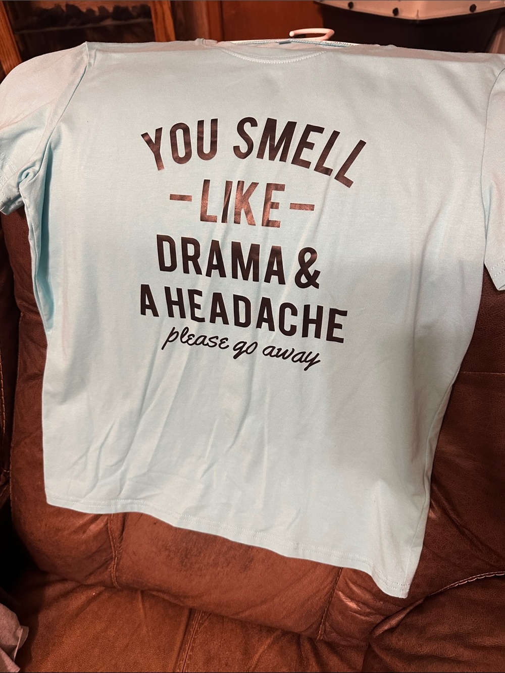 Source Unknown Light Blue Graphic Tee "You Smell Like Drama & A Headache"